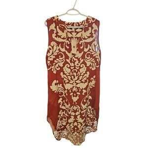 Alex & Lili Womens XL Rust Red Cream Damask Print Sleeveless Tunic Top NWT